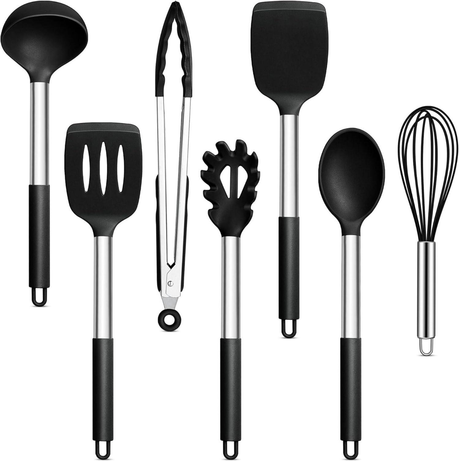 Küchenhelfer Set 7-teilig Schwarz Silikon Hitzebeständig