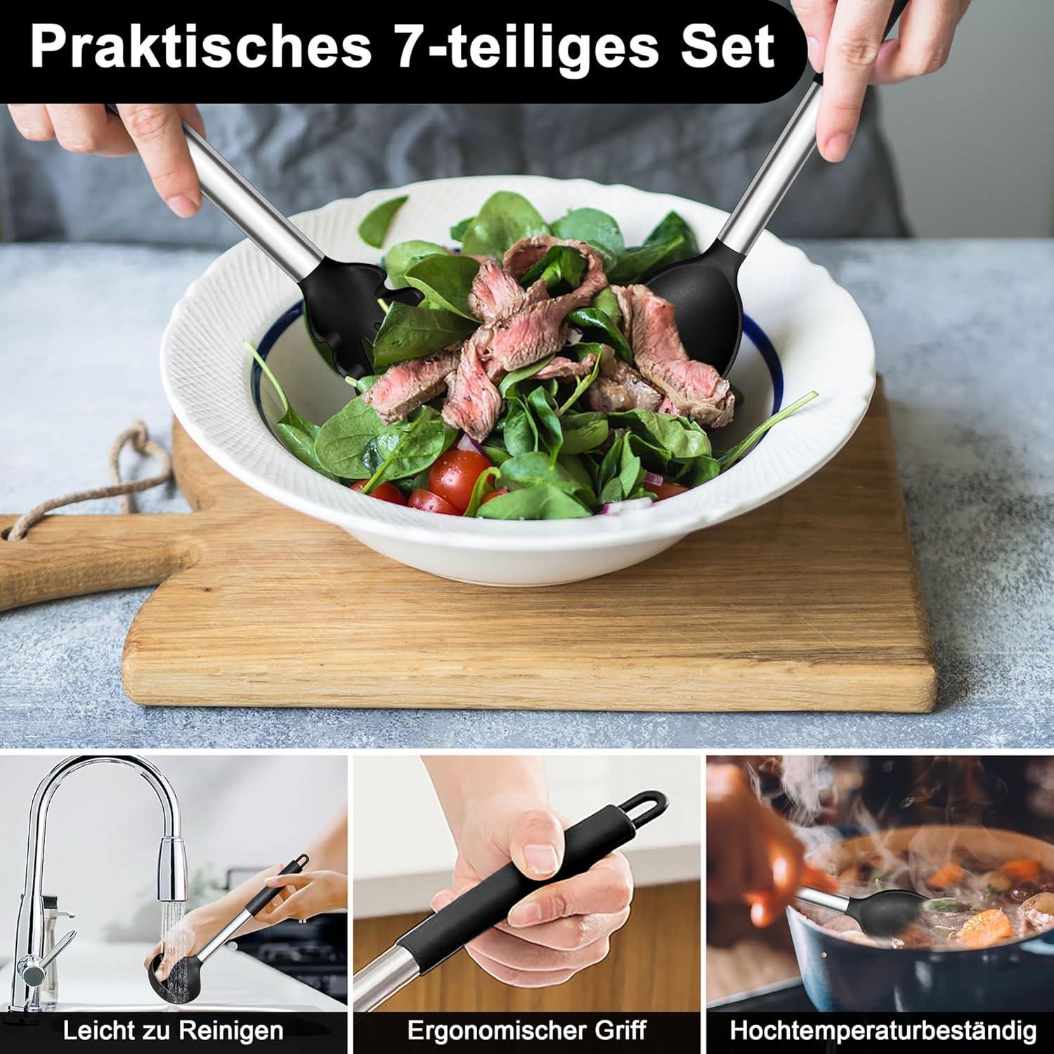 Joyfair 7-teiliges Silikon Küchenutensilien Set Schwarz