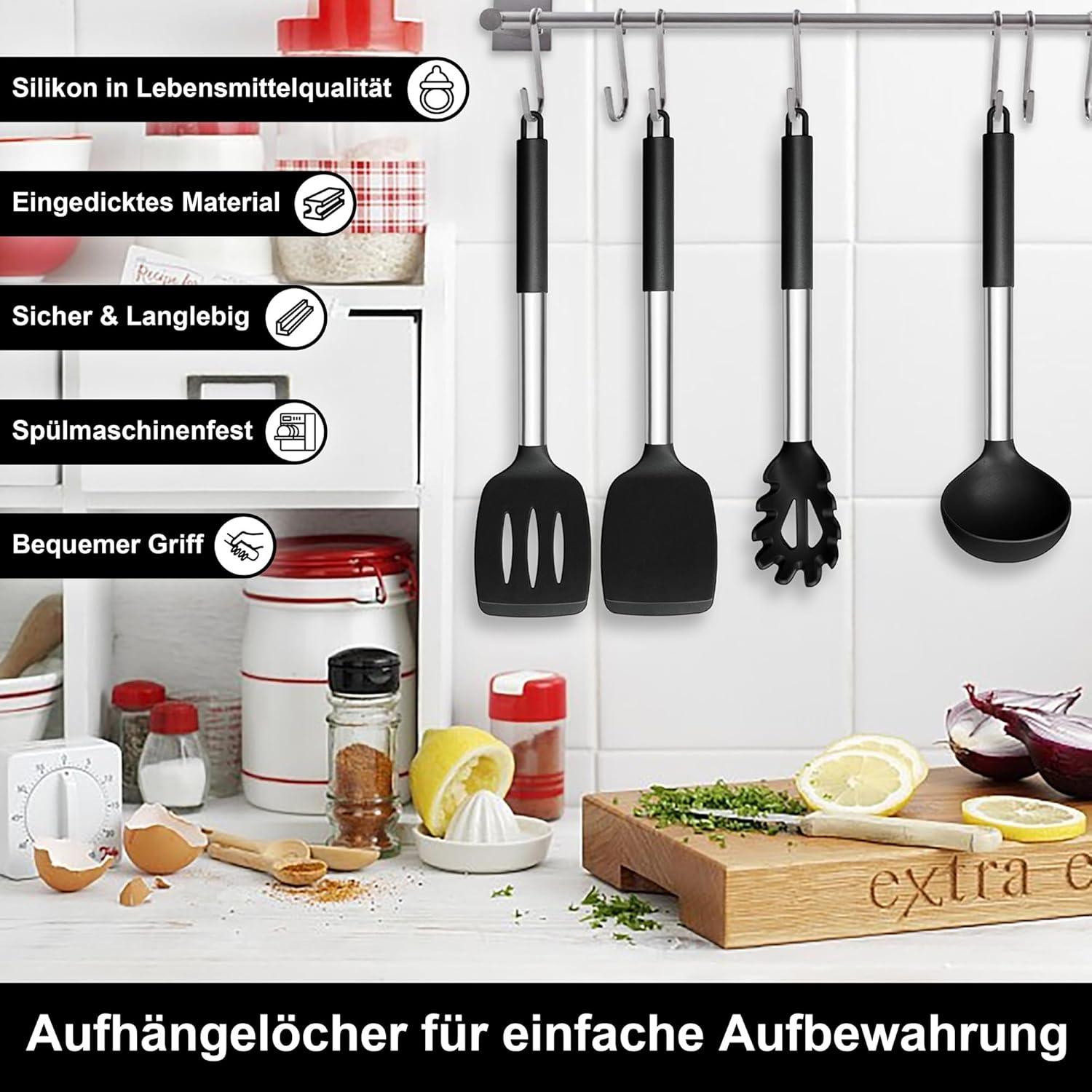 7tlg. Küchenhelfer Set - Schwarz, Antihaft, Hitzebeständig, Spülmaschinenfest