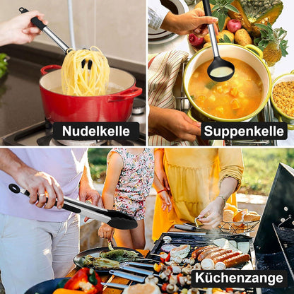 Küchenhelfer Set 7 Stück Silikon Kochutensilien Schwarz Antihaft