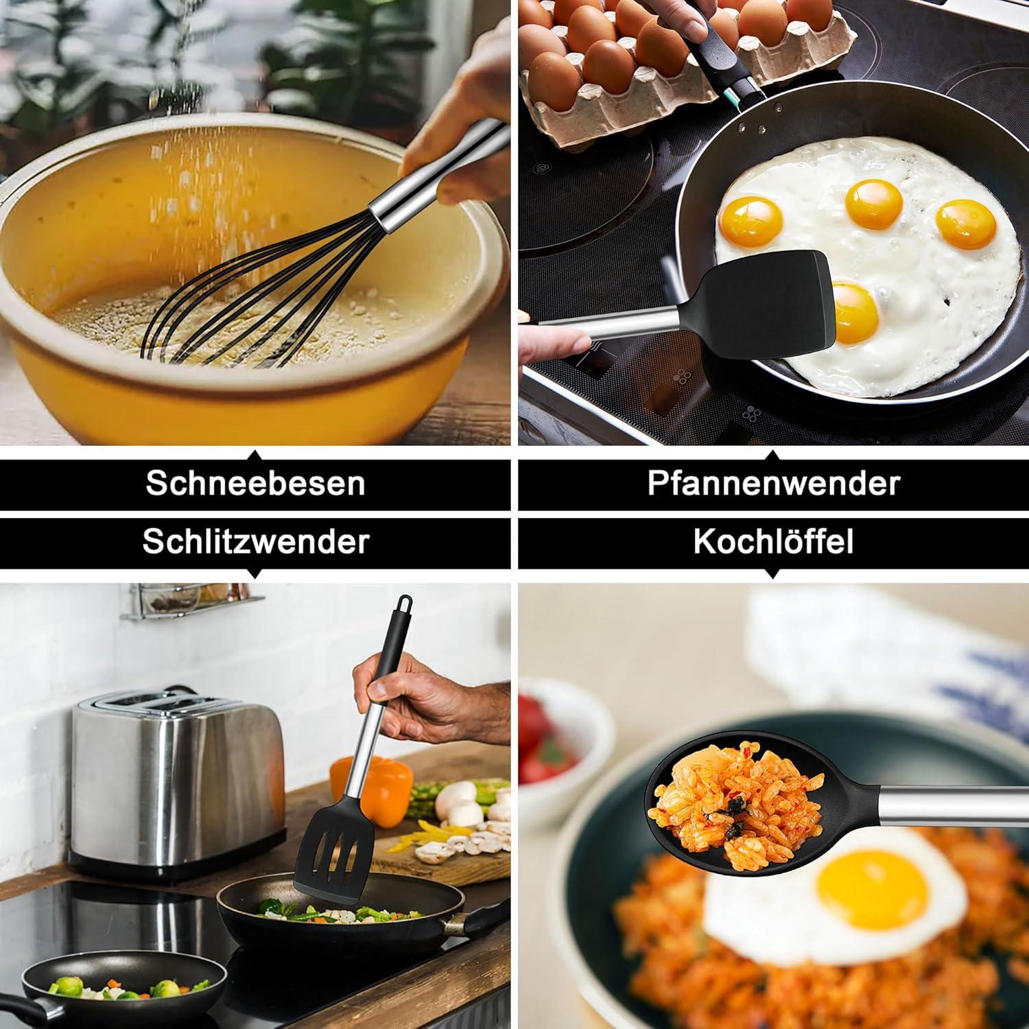 7tlg. Küchenhelfer Set - Schwarz, Antihaft, Hitzebeständig, Spülmaschinenfest