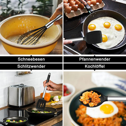 7tlg. Küchenhelfer Set - Schwarz, Antihaft, Hitzebeständig, Spülmaschinenfest