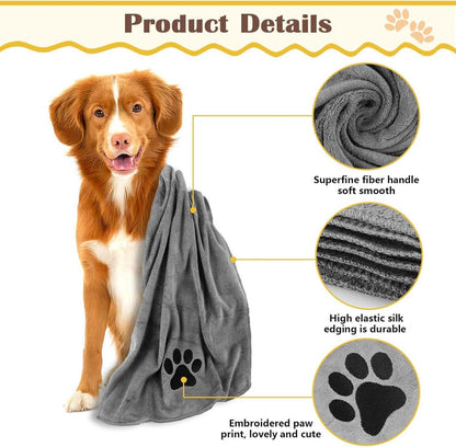 Hundehandtuch Mikrofaser Saugfähig 2er Set 75x35cm Grau