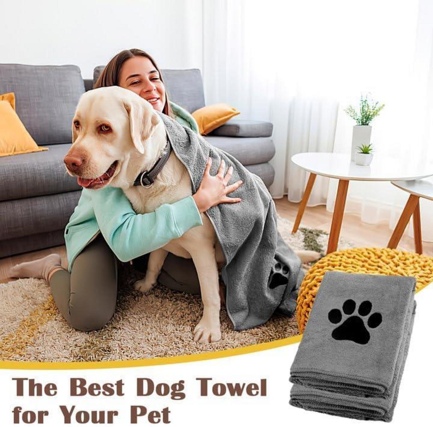 Hundehandtuch 2er Set Saugfähig Mikrofaser Grau 75 x 35 cm Hunde Katzen