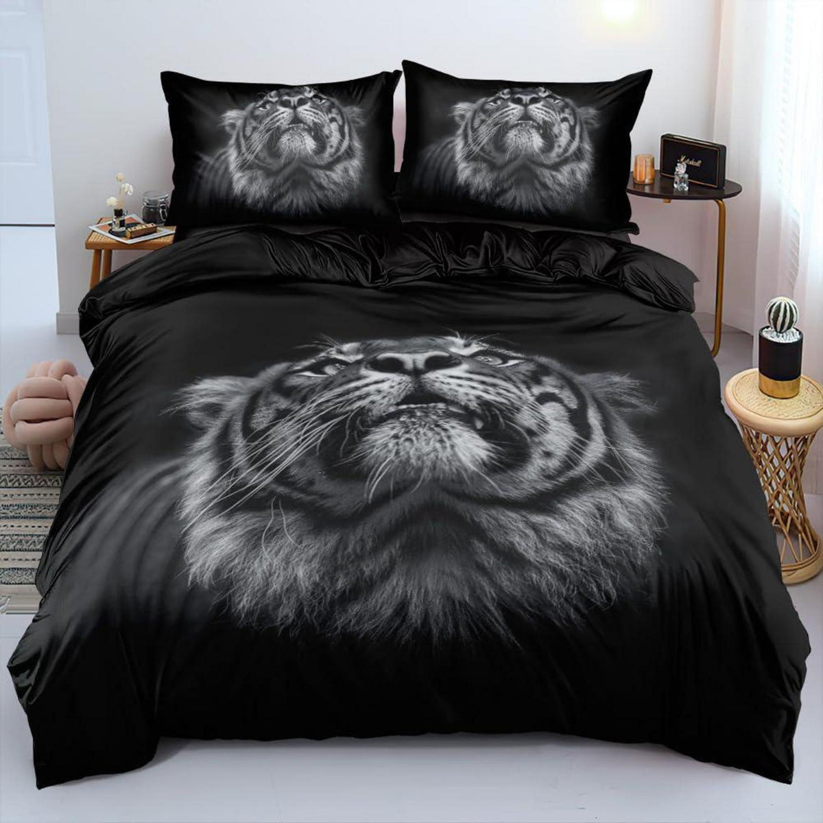 3D Tiger Bettwäsche Set 135x200cm - 4-teilig, Schwarz Mikrofaser