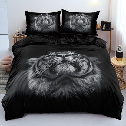 3D Tiger Bettwäsche Set 135x200cm - 4-teilig, Schwarz Mikrofaser