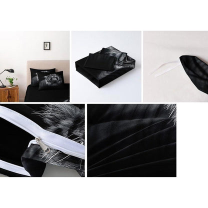 3D Tiger Bettwäsche Set 135x200cm - 4-teilig, Schwarz Mikrofaser