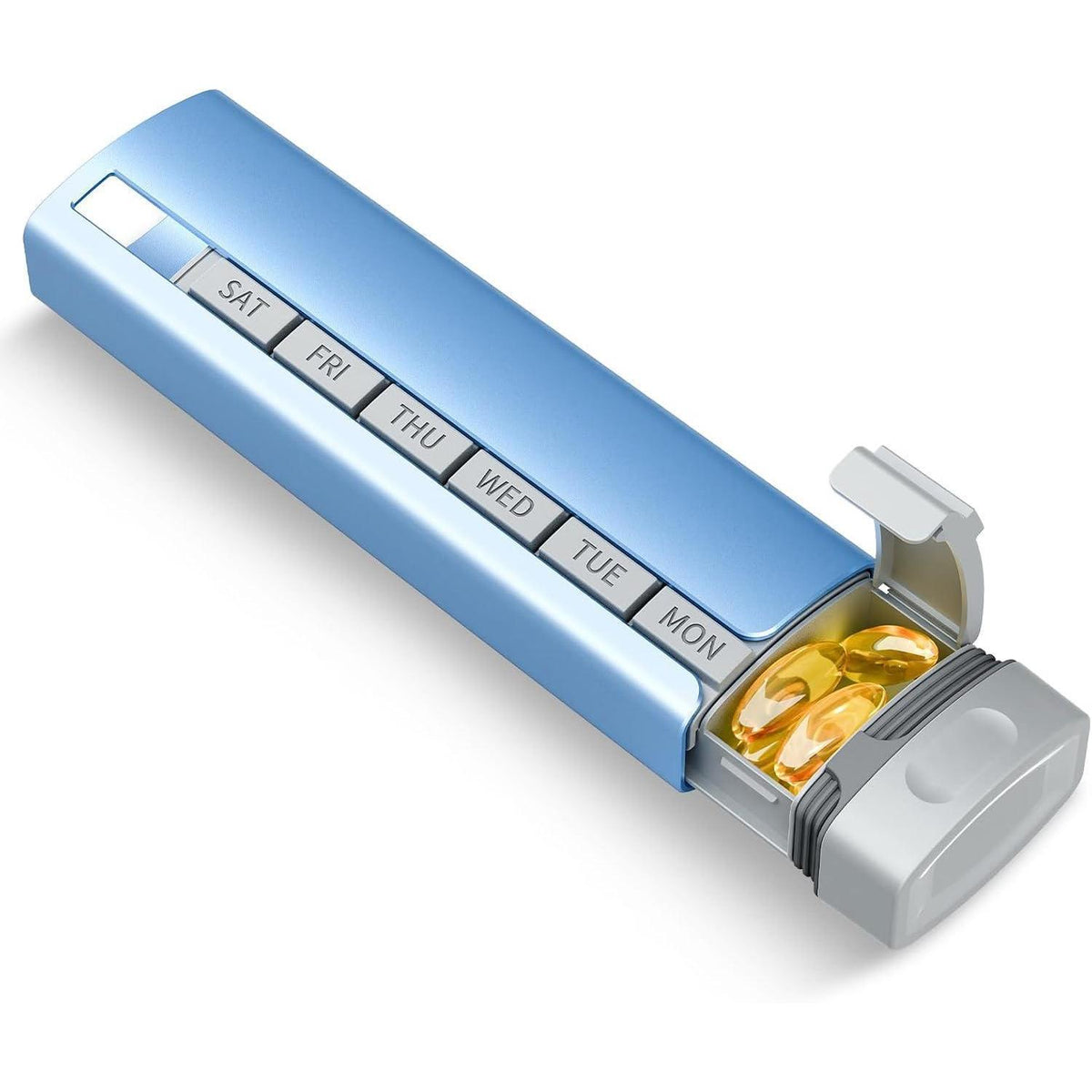 7-Tage Pillendose aus Aluminium, geräumig und robust, blau
