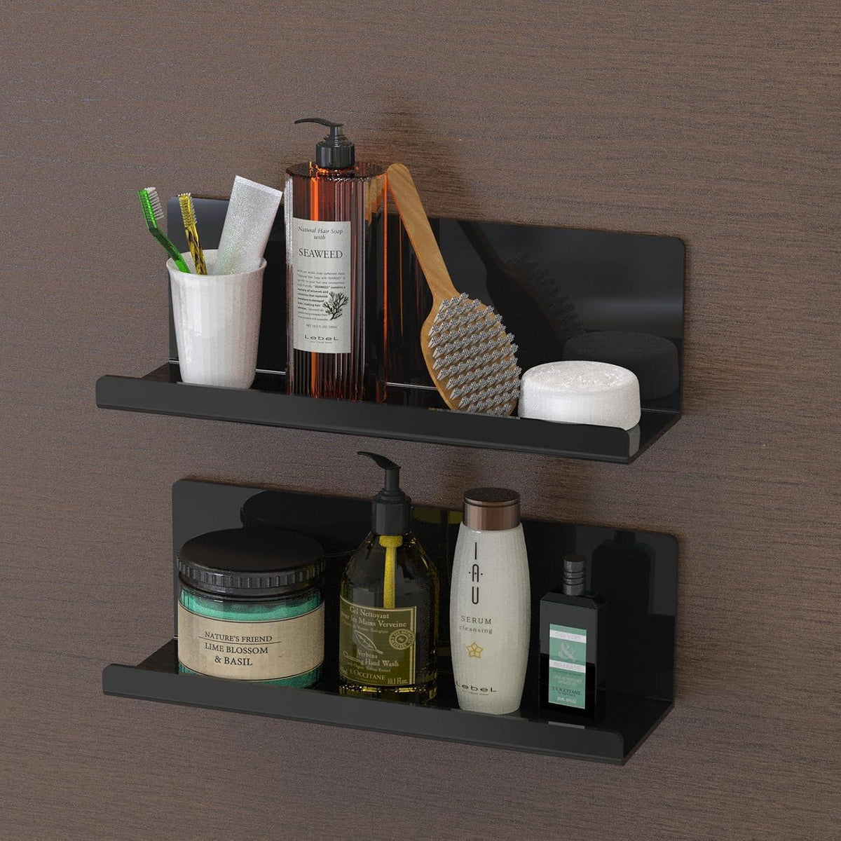 Acryl Wandregal zum Kleben, 2er Set, Schwarz 30cm