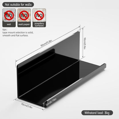 Acryl Wandregal zum Kleben, 2er Set, Schwarz 30cm