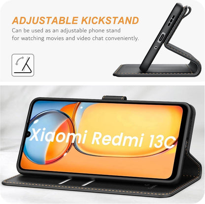 Xiaomi Redmi 13C Hülle Schwarz Leder Klapphülle Kartenschlitzen Magnetverschluss