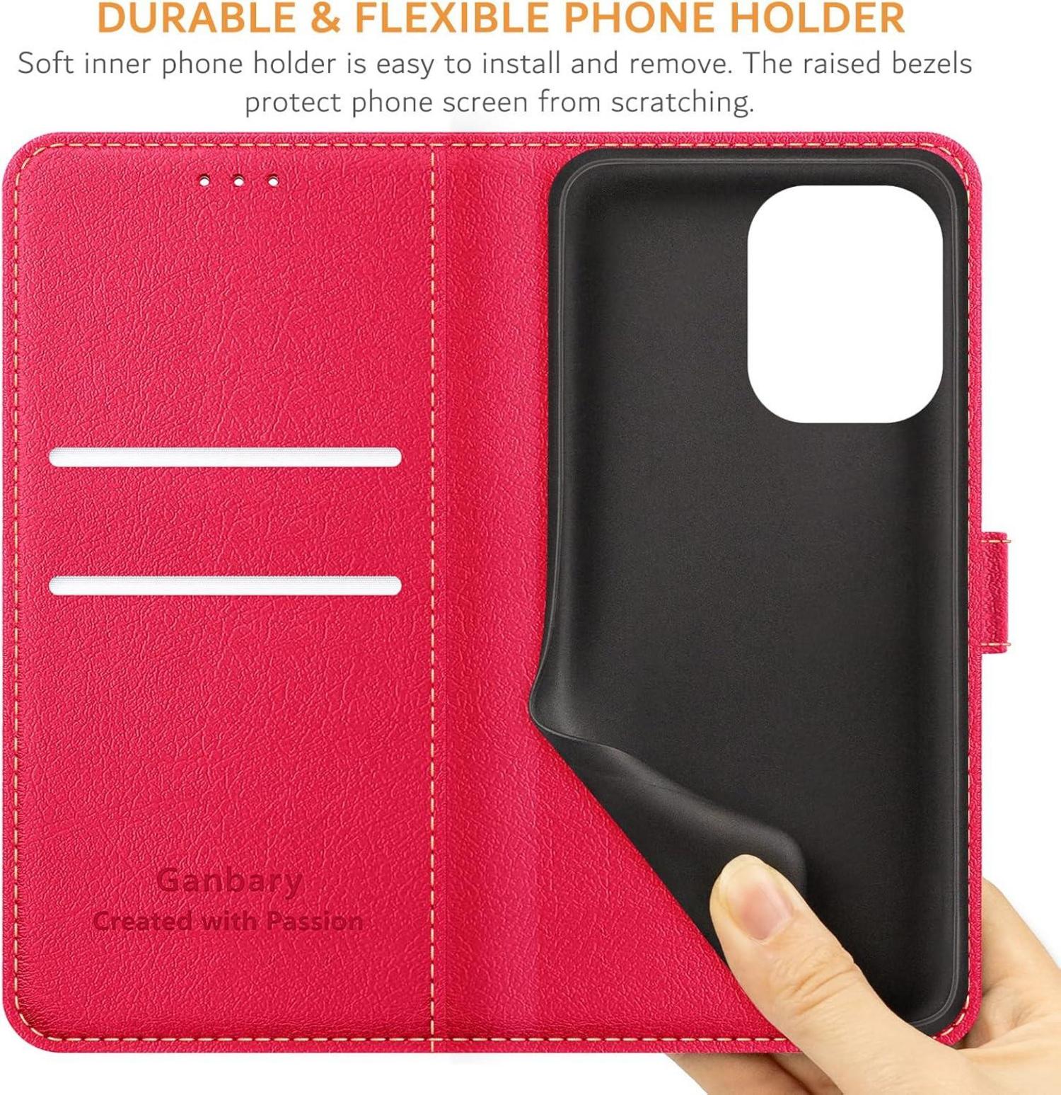 Handyhülle Xiaomi Redmi 13C Leder Klapphülle Rot Card Slots Magnet