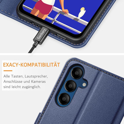 Samsung Galaxy A15/A15 5G Handyhülle Leder Klapphülle Blau mit Kartenschlitzen