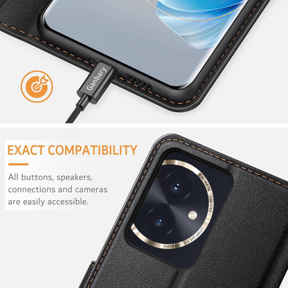 Honor 100 5G Handyhülle Schwarz Leder Klapphülle Standfunktion