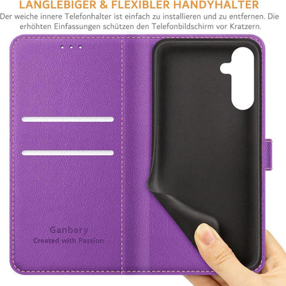 Handyhülle Samsung Galaxy A15 A15 5G Leder Klapphülle Violett