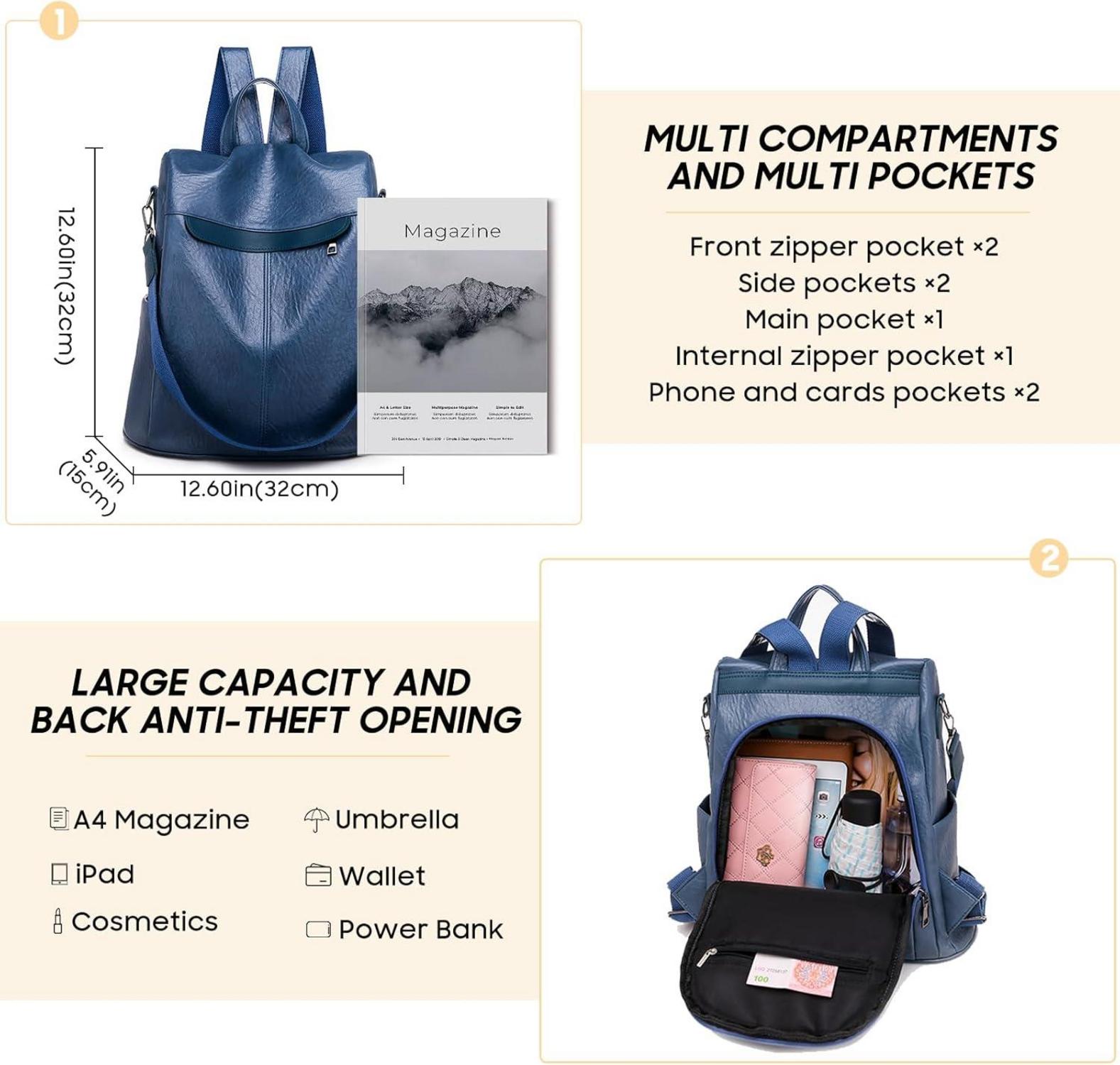 Damen-Rucksack wasserdicht leicht PU-Leder modisch Mehrzweck wandelbar