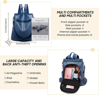 Damen-Rucksack wasserdicht leicht PU-Leder modisch Mehrzweck wandelbar