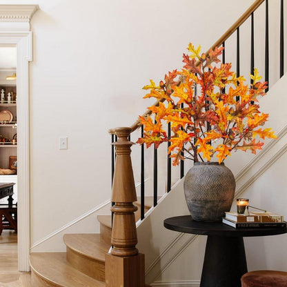 Künstliche Eichenblätter Stiele Herbstliche Kunstzweige mit Eichel Orange Gelb Herbst Blätter