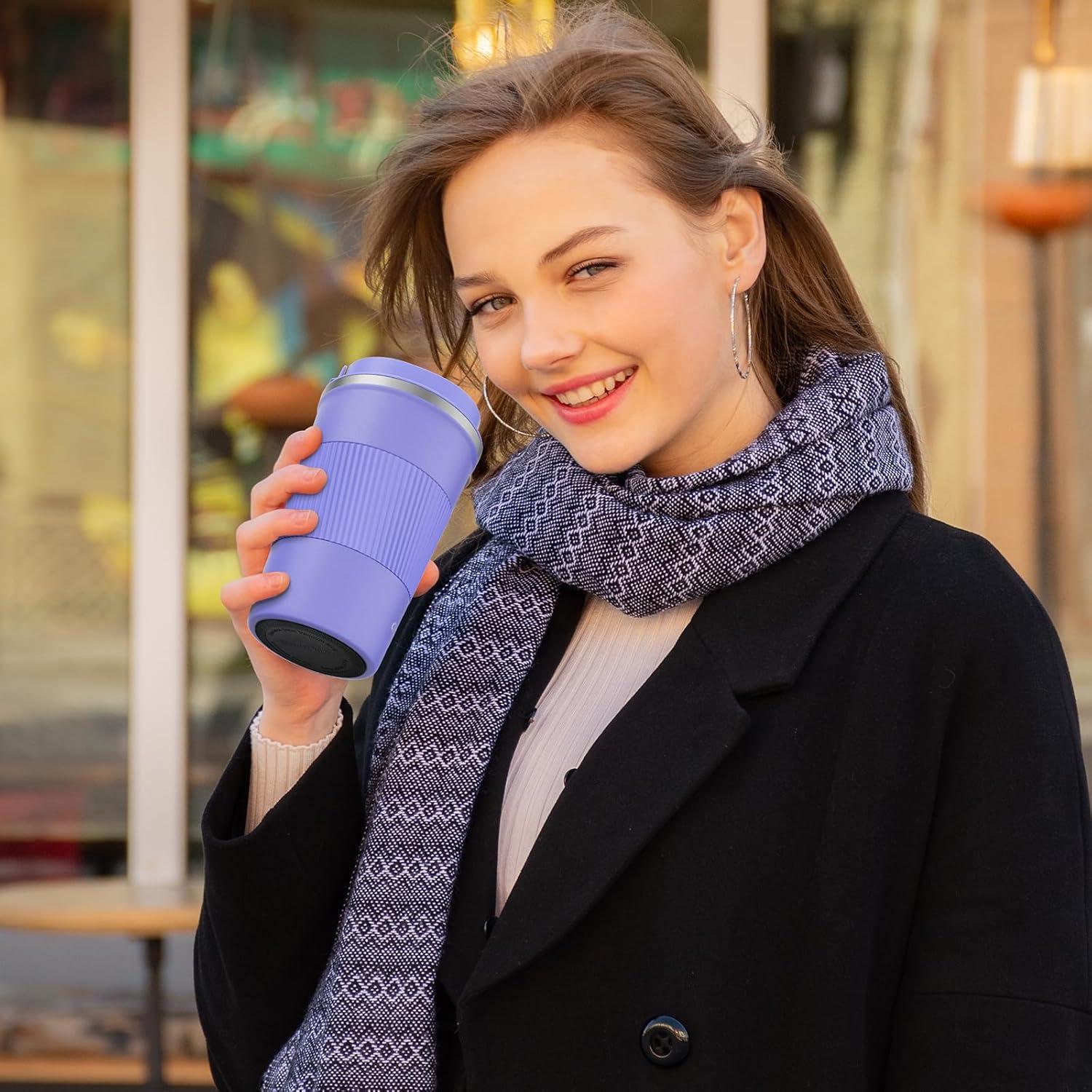 CS COSDDI Thermobecher Isolierbecher Edelstahl 13oz Travel Mug Purple