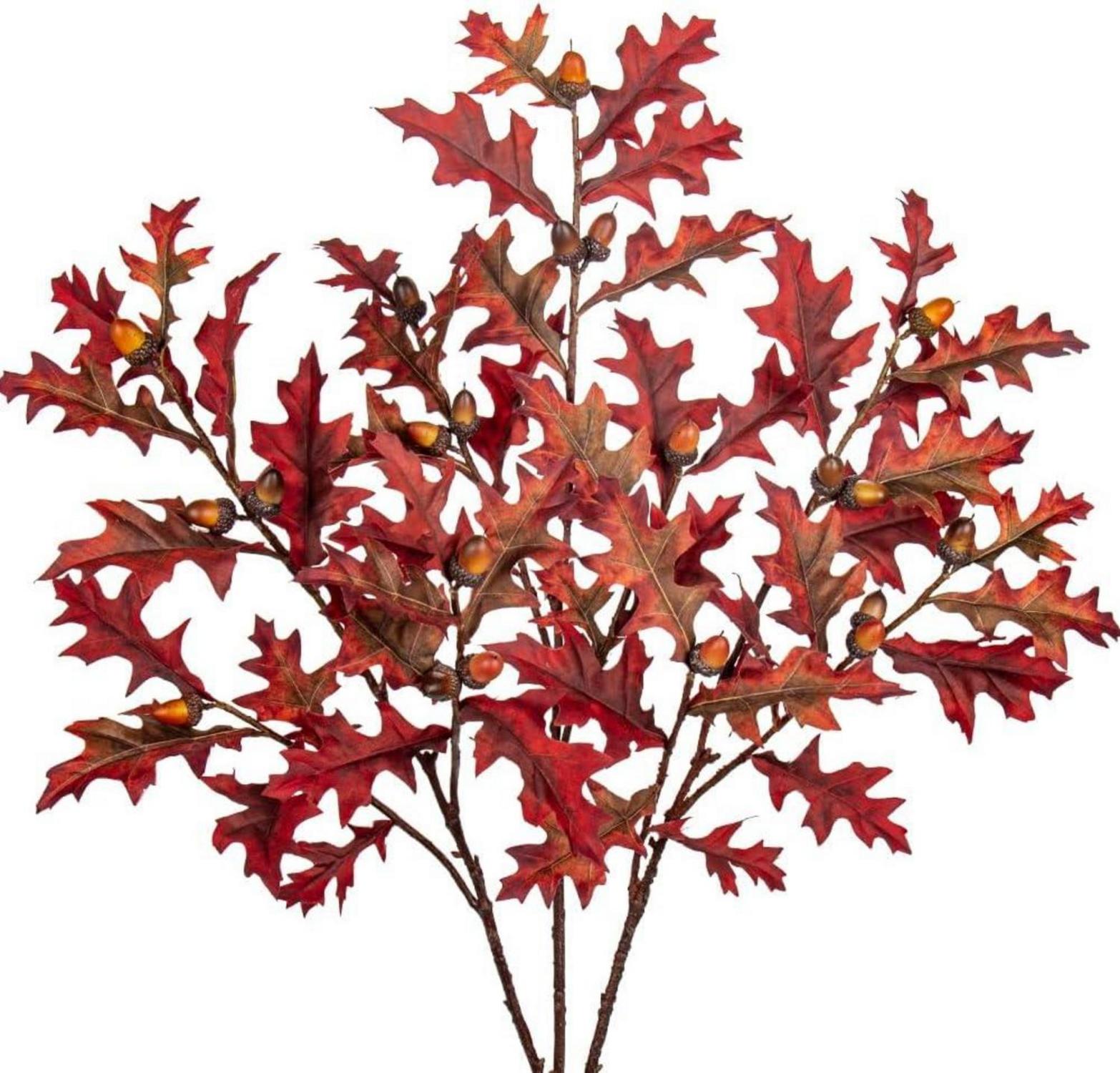 3er Set Künstliche Eichenblattstiele Herbst Deko Eicheln Eiche Blätter