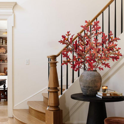 Künstliche Eichenblätter Stiele Herbstliche Kunstzweige Eicheln Dunkelrot