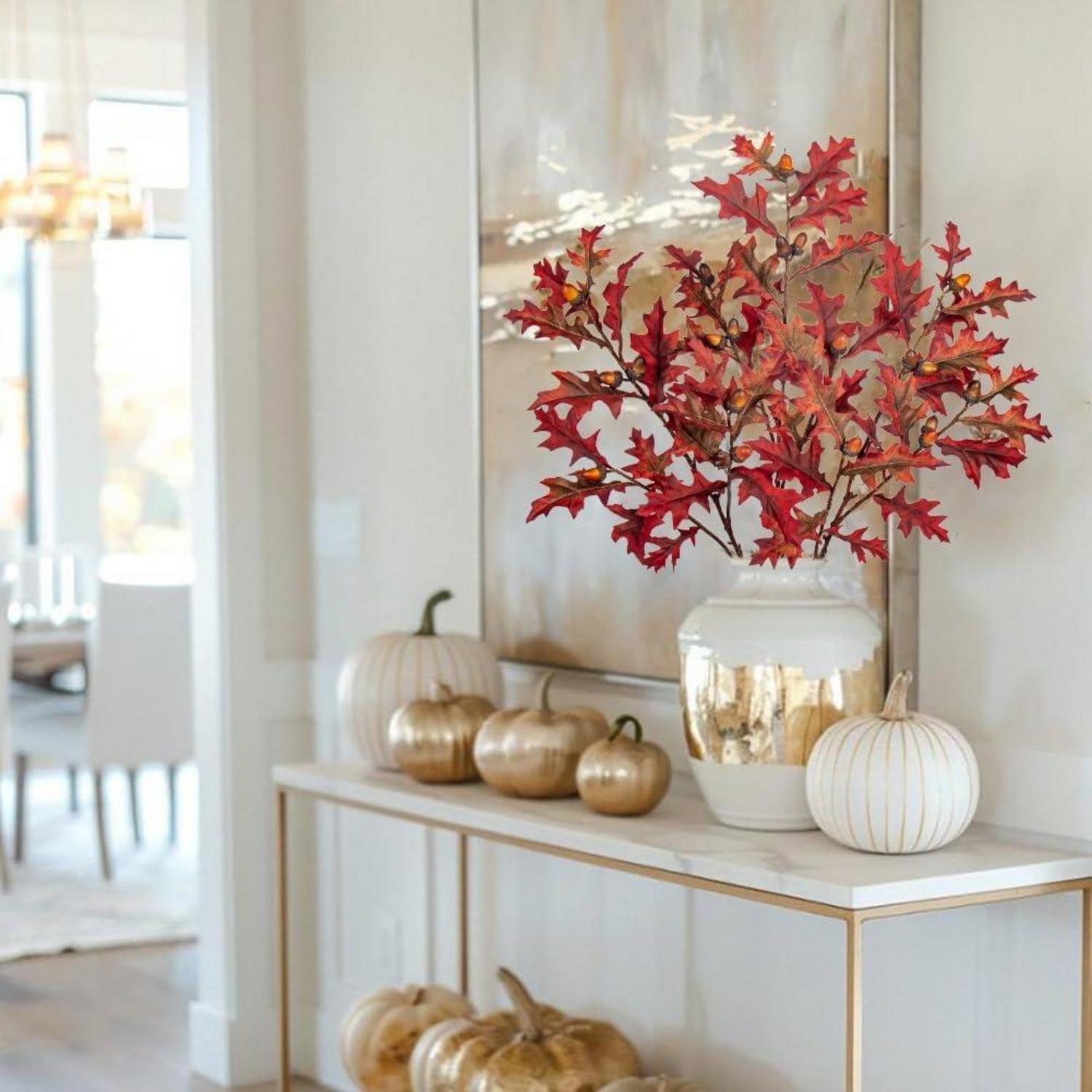 3er Set Künstliche Eichenblätter mit Eicheln Herbst Deko 76cm