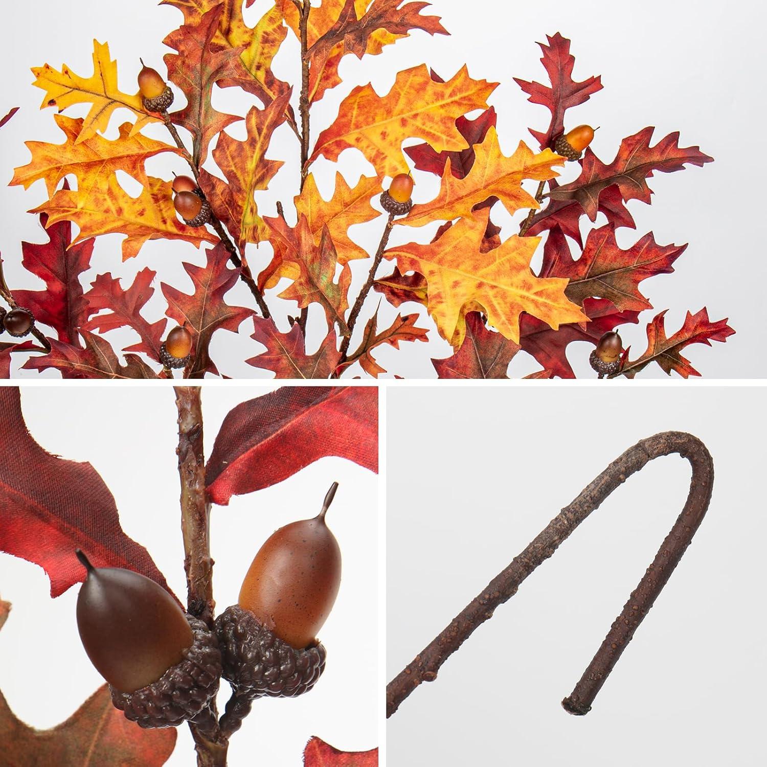 Künstliche Herbst-Eichenblätter Stiele 3er Set Mehrfarbig