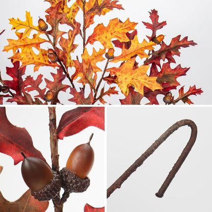 Künstliche Herbst-Eichenblätter Stiele 3er Set Mehrfarbig
