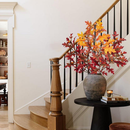 3PCS Künstliche Eichenblätter Stiele Herbstliche Kunstzweige Mehrfarbig Eichel Herbst deco