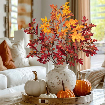 3er Set Künstliche Eichenblätter Stiele Herbst Dekoration Eiche Eicheln