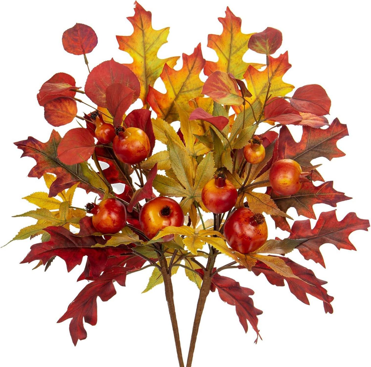 Künstlicher Herbstzweig Eichenblatt mit Eichel 2er Set
