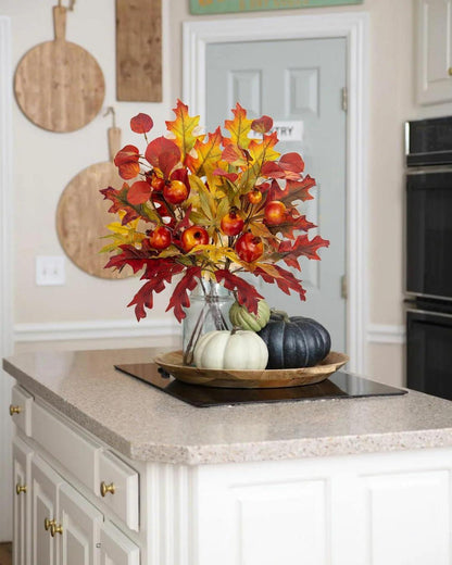 Künstliche Eichenblätter Eichenzweig Herbstdeko 2er Set 40cm