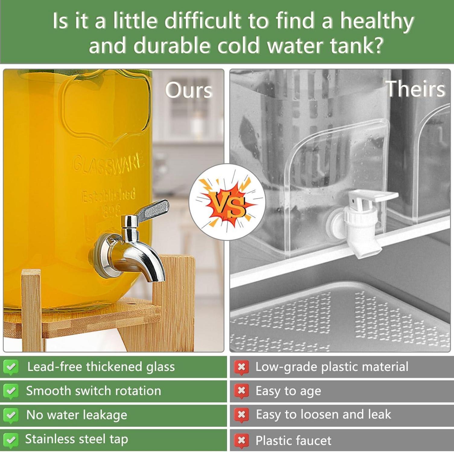 4L Getränkespender mit Ständer und Zapfhahn aus Edelstahl, Glasflasche