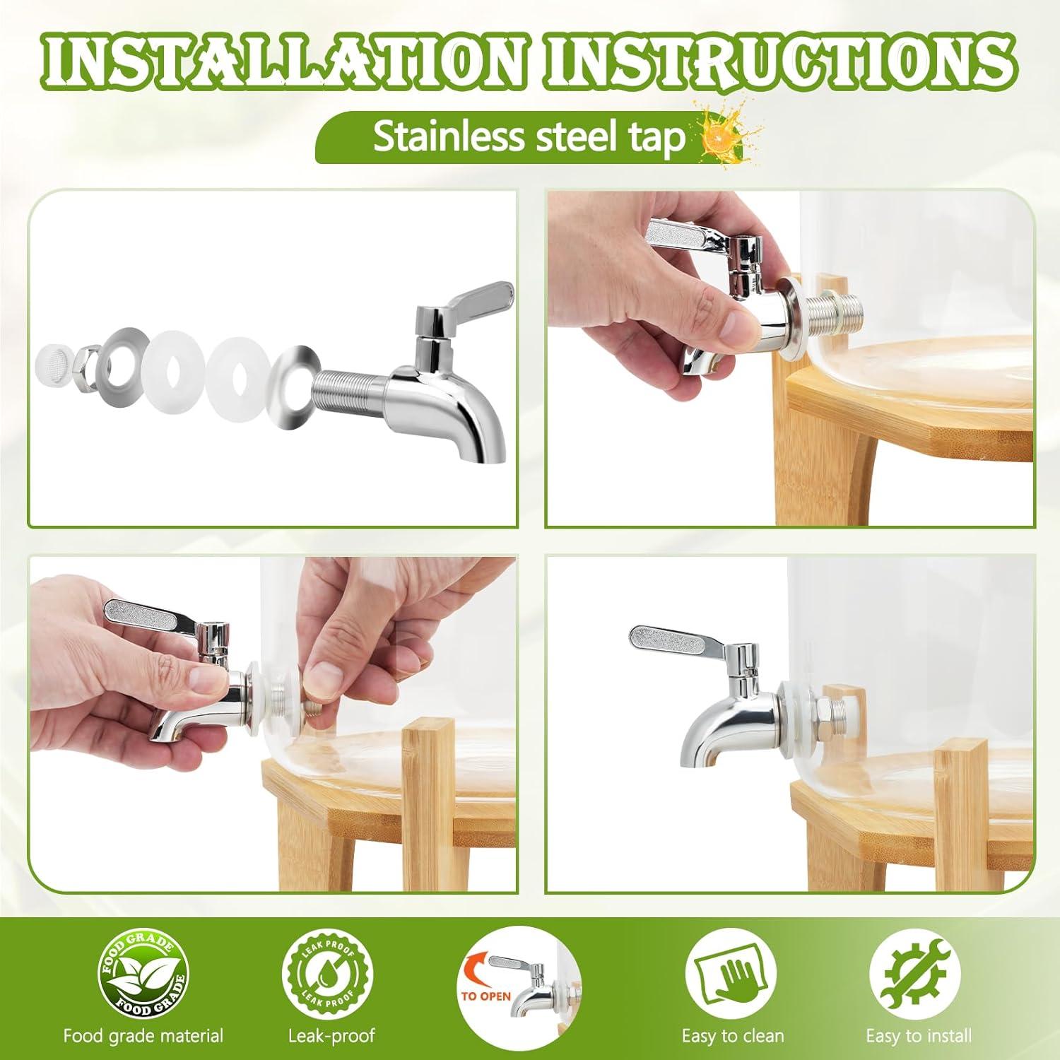 Getränkespender 4L Glas Ständer Zapfhahn Edelstahl Bambus Eleganz