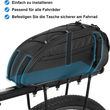 2in1 Fahrradtasche Gepäckträger 12L PU Stoff Schwarz Reflektierend