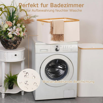 Faltbarer Wäschekorb 60L Bambus Stoff Aufbewahrung Basket