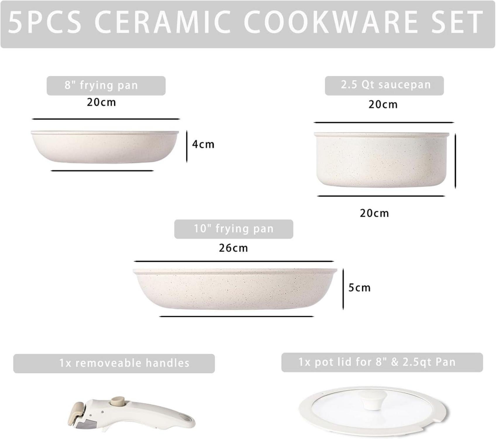 Keramik Töpfe und Pfannen Set 5-teilig, Induktion geeignet, Rosa