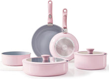 9-teiliges Florosa Keramik Topfset & Pfannenset, Rosa, stapelbar