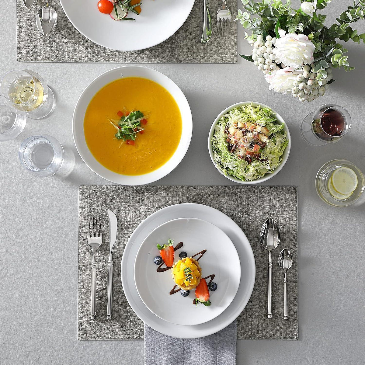 Geschirrset 48-teilig für 12 Personen, modern, weiß