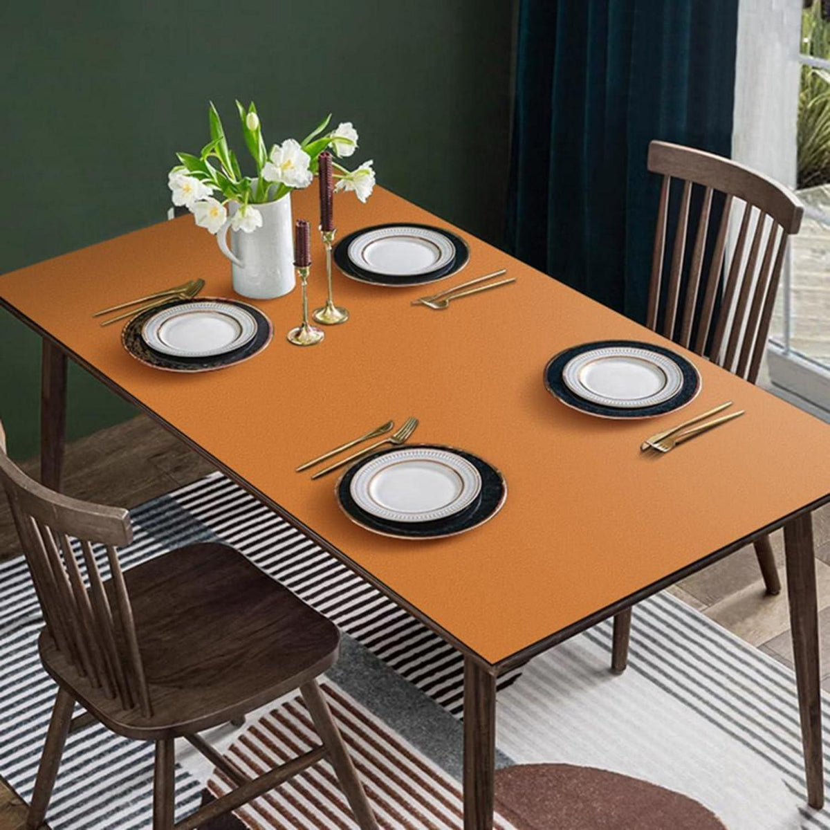 Tischdecke wasserdicht 90x200 cm – Orange in Lederoptik