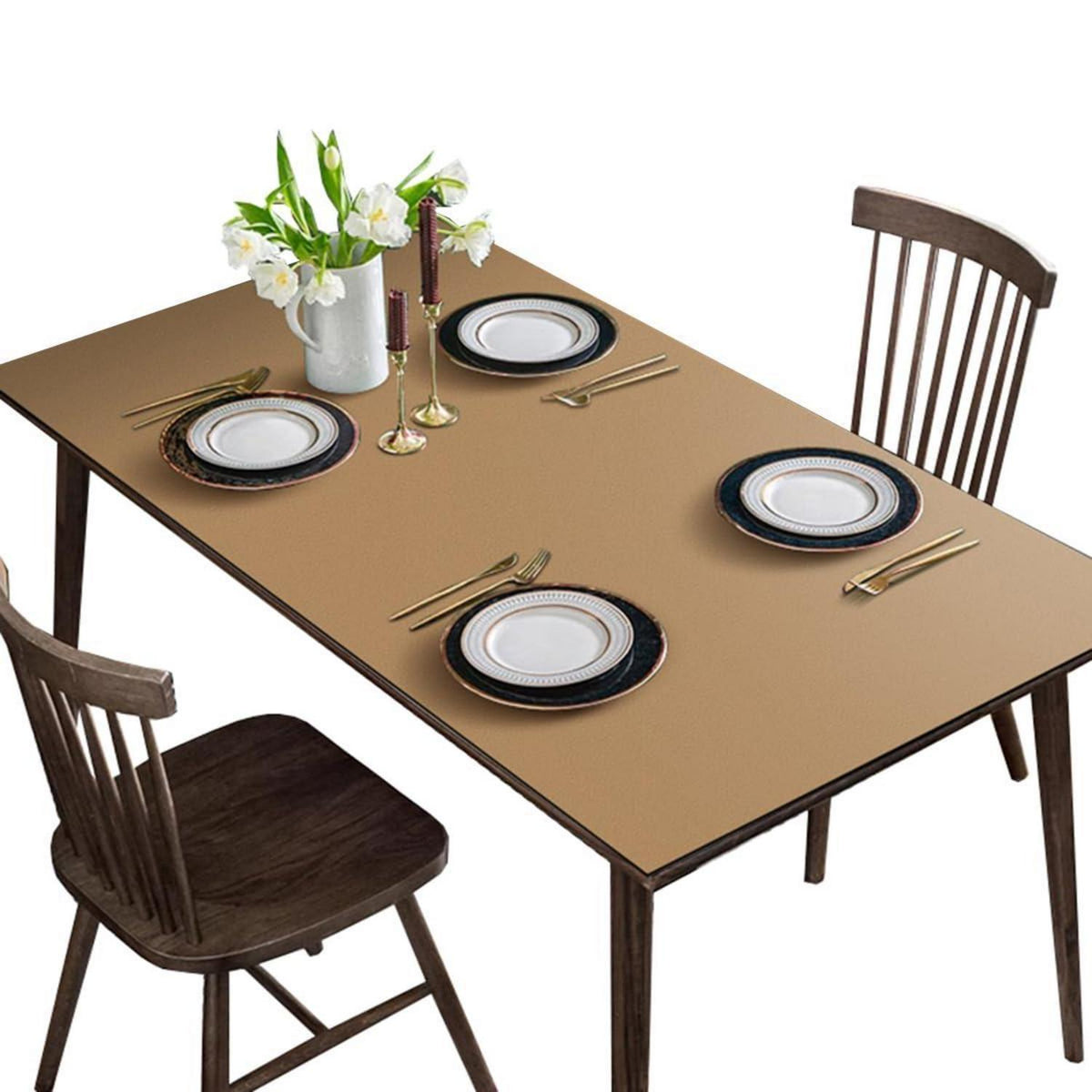 Tischdecke wasserdicht 90x200 cm – Khaki in Lederoptik