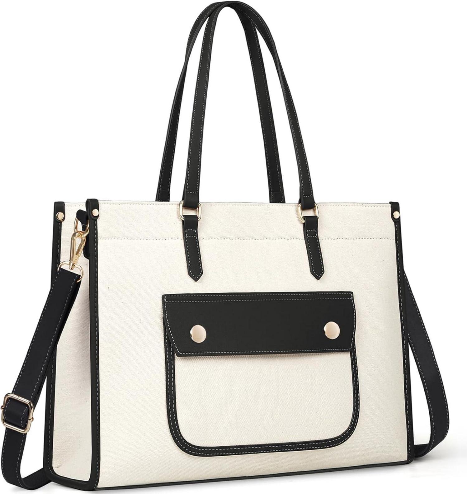 Handtasche Damen Shopper Groß Canvas Laptoptasche 15,6 Zoll Tote Bag