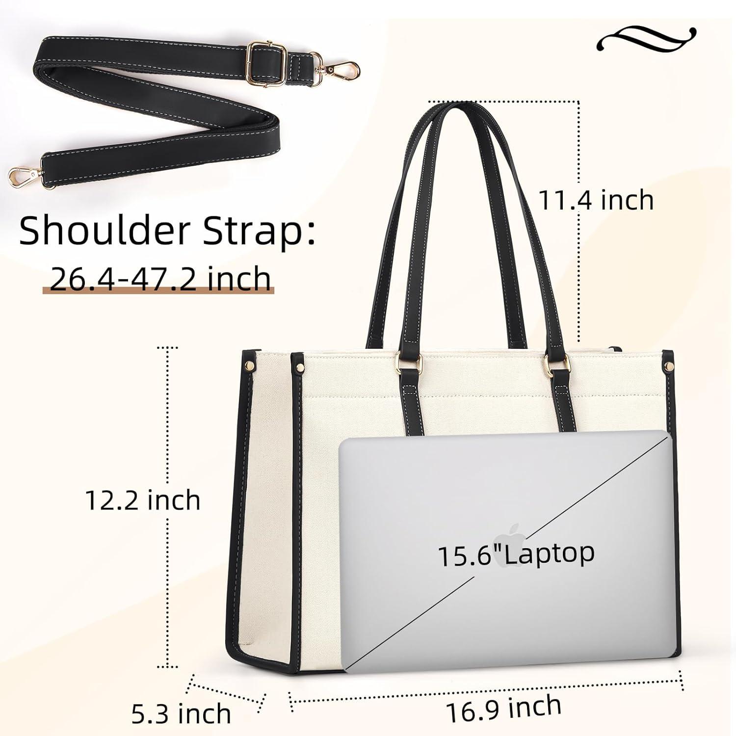Canvas Handtasche Damen 15,6 Zoll Laptop Tote Bag Bürotasche