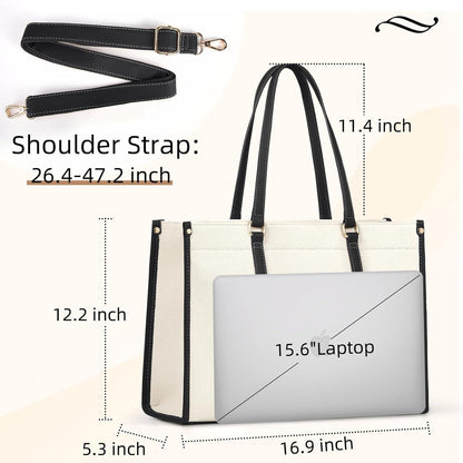 Canvas Handtasche Damen 15,6 Zoll Laptop Tote Bag Bürotasche