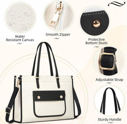 Handtasche Damen Shopper Groß Canvas Laptoptasche 15,6 Zoll Tote Bag