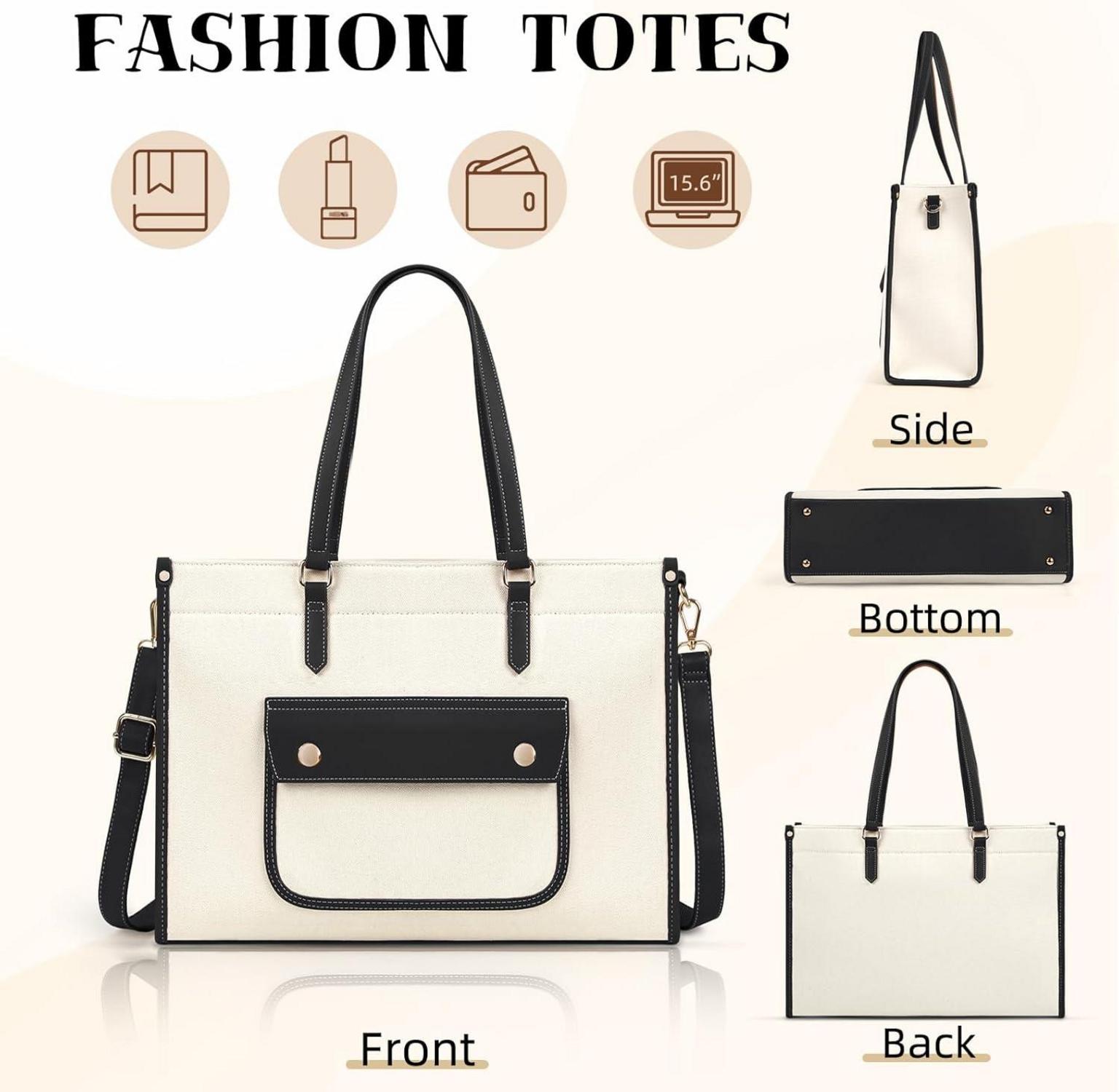 Handtasche Damen Shopper Groß Canvas Laptoptasche 15,6 Zoll Tote Bag
