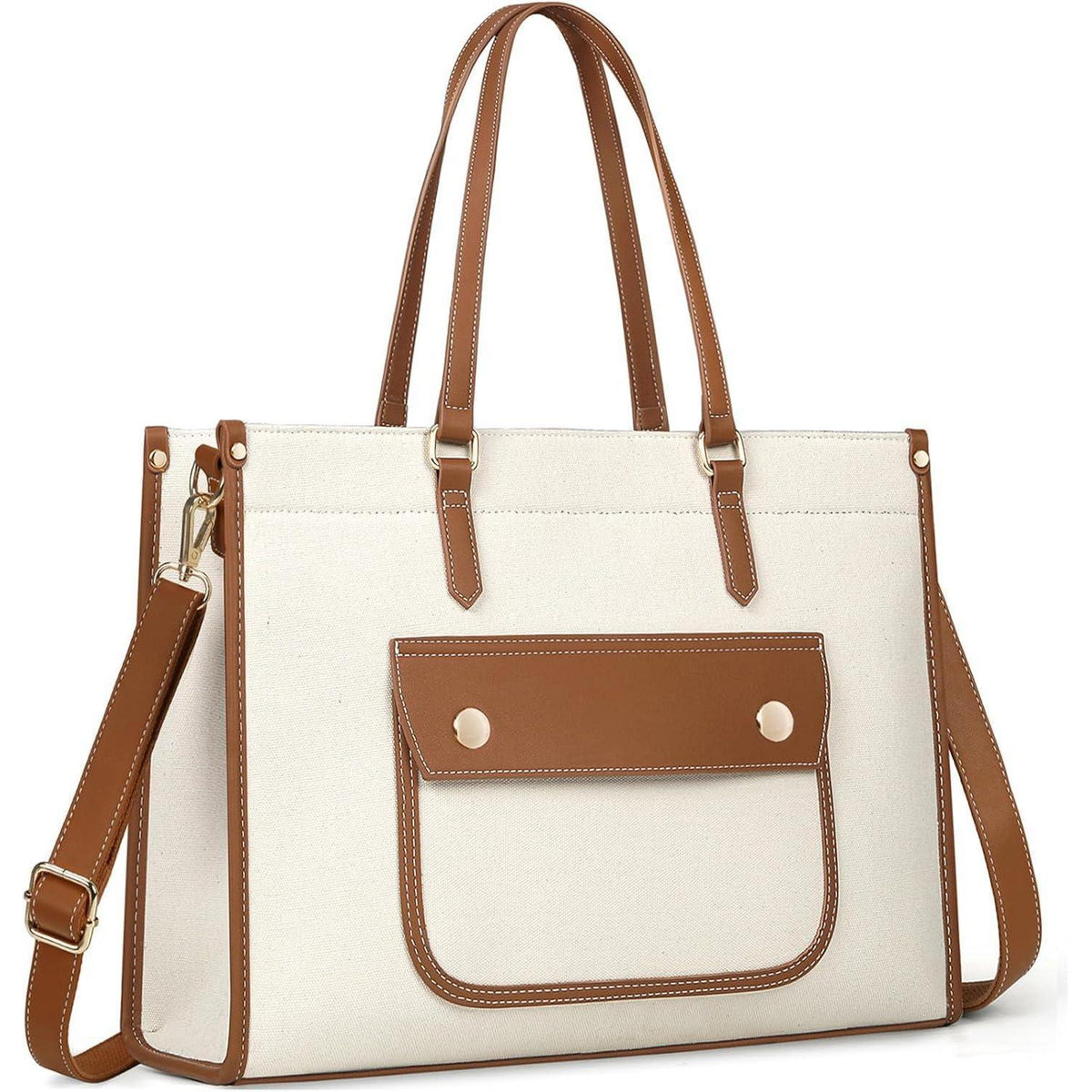 Große Canvas Laptoptasche 15,6 Zoll Damen Arbeitstasche Braun