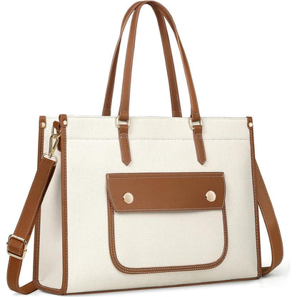 Große Canvas Laptoptasche 15,6 Zoll Damen Arbeitstasche Braun