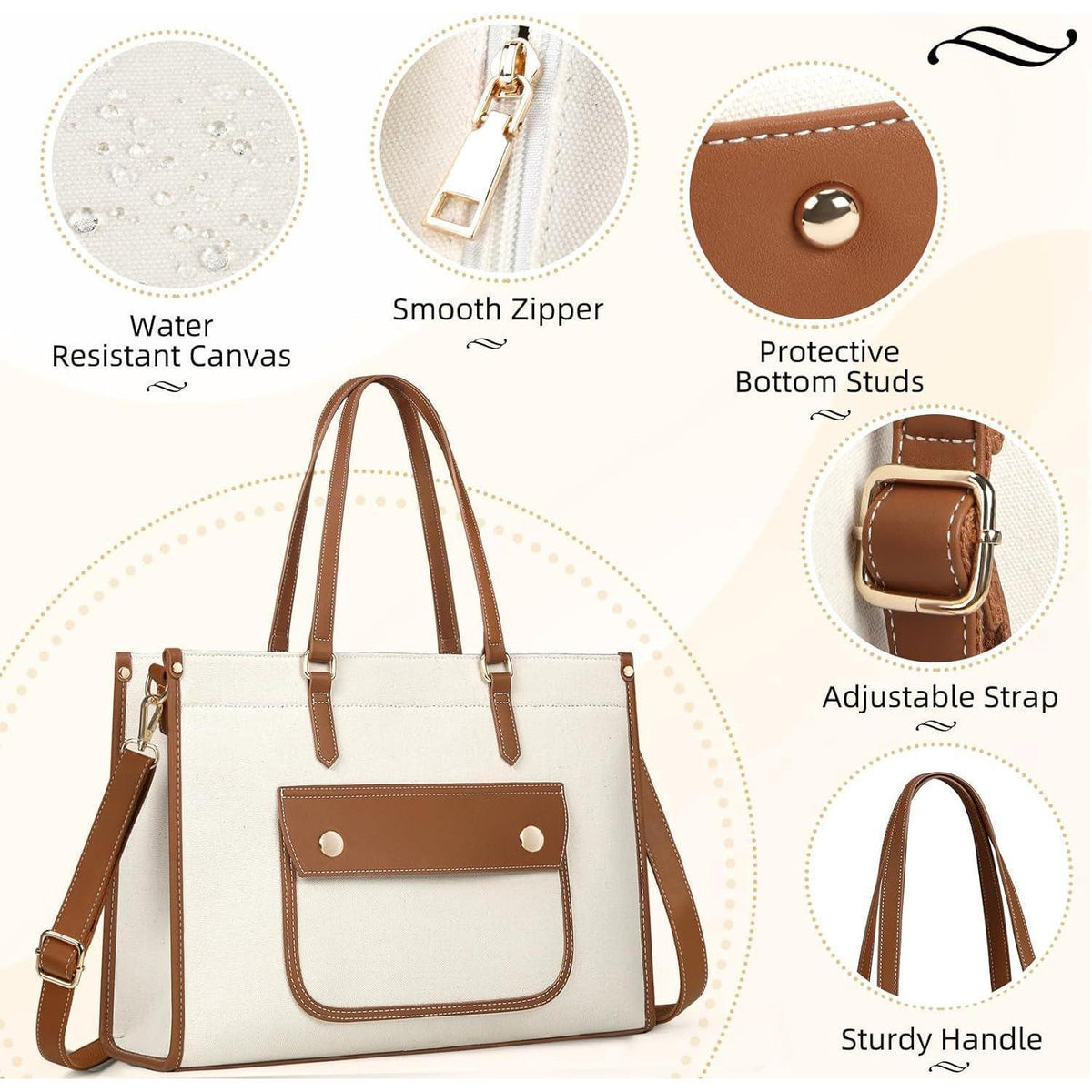 Große Canvas Laptoptasche 15,6 Zoll Damen Arbeitstasche Braun