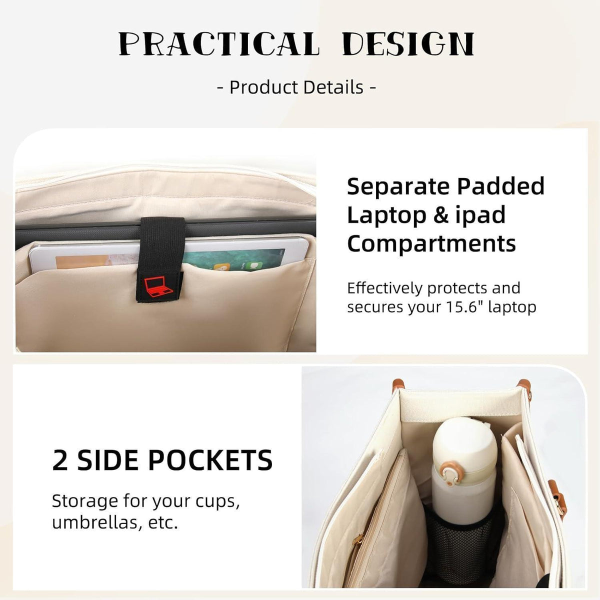 Große Canvas Laptoptasche 15,6 Zoll Damen Arbeitstasche Braun